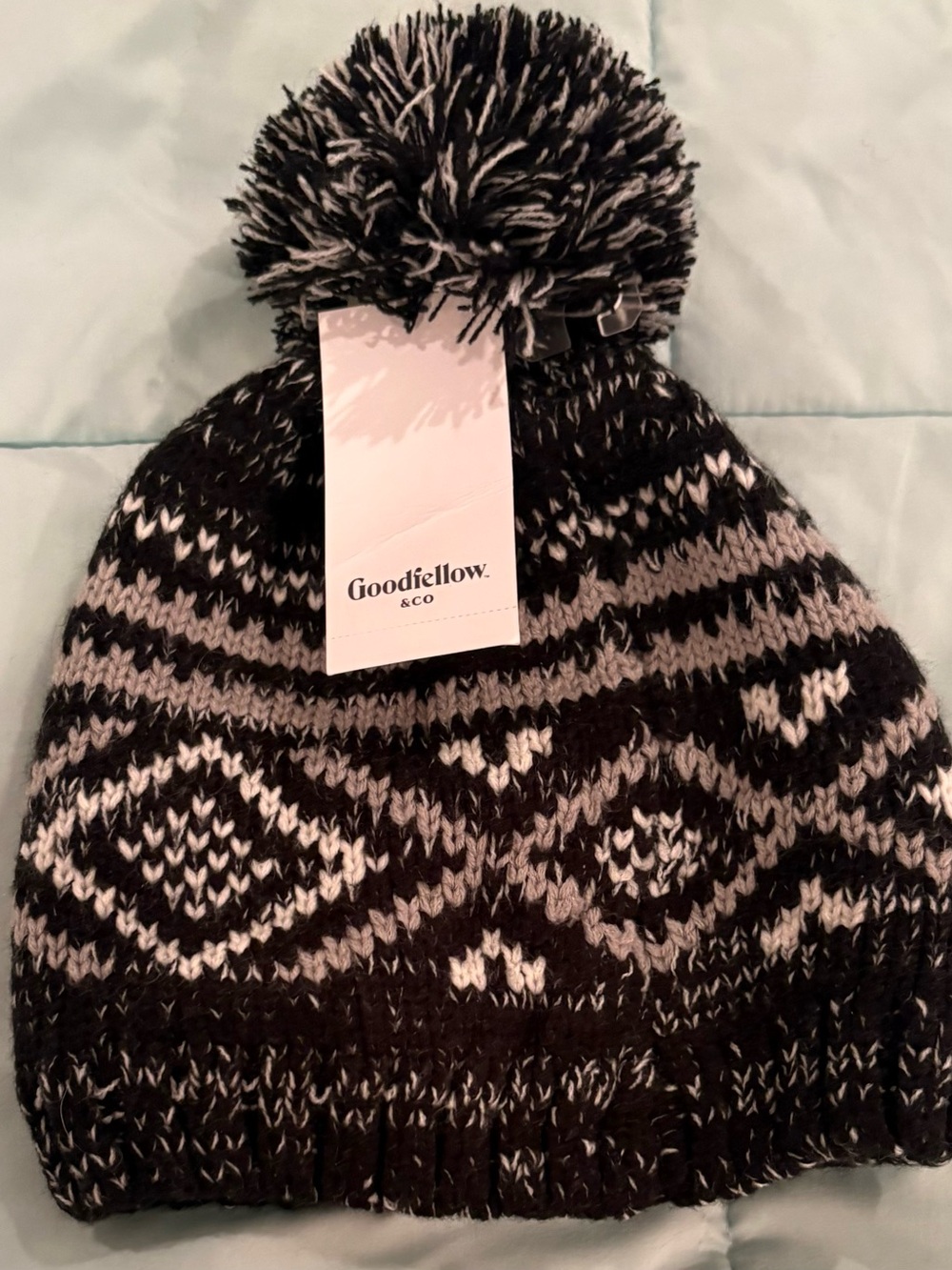 Goodfellow & Co Black and Gray Marled Knit Pom Beanie